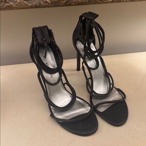 Stuart Weitzman Black Braided Strap Heels